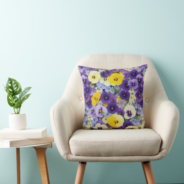 Purple and Yellow Pansy Flowers Cushion (Chair)