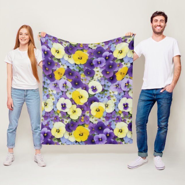 Purple and Yellow Pansy Flowers Fleece Blanket (In Situ)