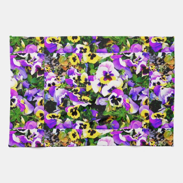 purple and yellow pansy flowers kitchen towel (Horizontal)