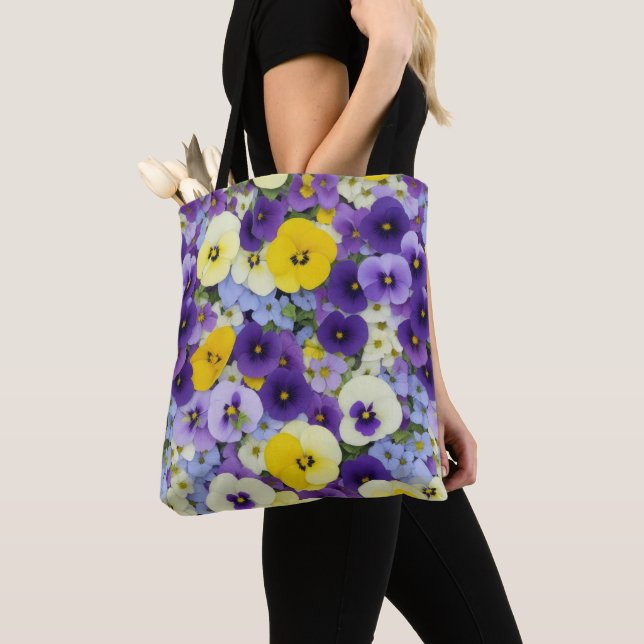 Purple and Yellow Pansy Flowers Tote Bag (Close Up)