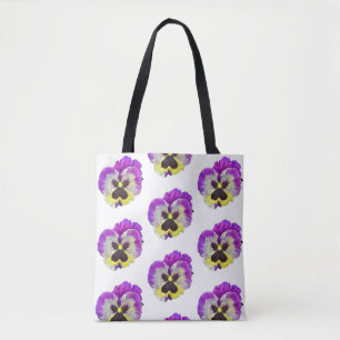 Purple and yellow pansy pattern tote bag