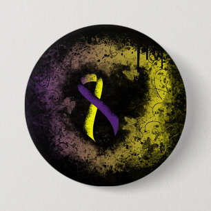 Purple and Yellow Ribbon Grunge Heart 7.5 Cm Round Badge