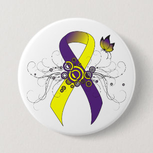 Purple and Yellow Ribbon with Butterfly 7.5 Cm Round Badge