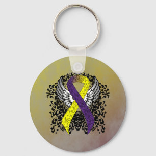 Purple and Yellow Ribbon with Wings Key Ring