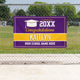 Purple and Yellow School Colours Graduation Banner