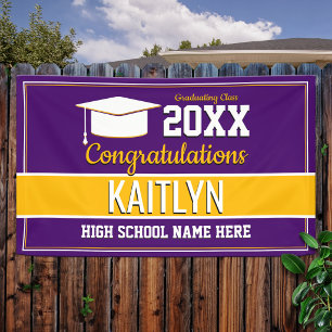 Purple and Yellow School Colours Graduation Banner