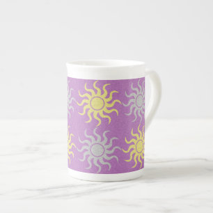 Purple and yellow sun pattern bone china mug