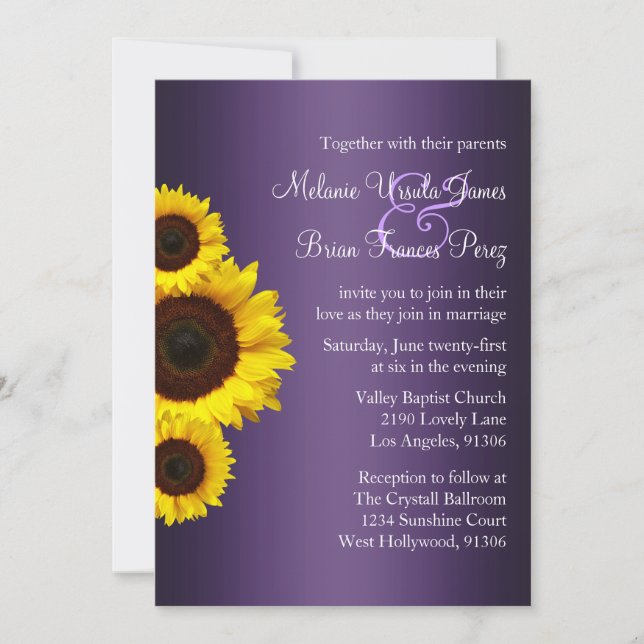 Purple and Yellow Sunflower Wedding Invitation (Front)