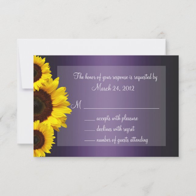 Purple and Yellow Sunflower Wedding RSVP Card (Front)