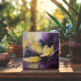 Purple and Yellow Swirl Abstract Flower Tile