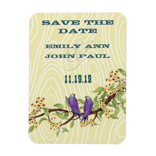 Purple and Yellow Vintage Love Bird Magnet