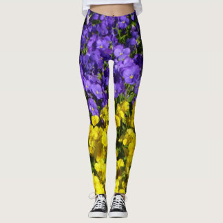 Purple and Yellow Violas Colourful Floral Leggings