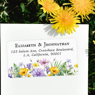 Purple and Yellow Watercolor Wildflowers Address Label