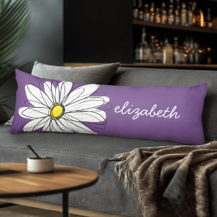 Purple and Yellow Whimsical Daisy Custom Text Body Cushion