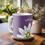 Purple and Yellow Whimsical Daisy Custom Text Coffee Mug<br><div class="desc">A zen and whimsical,  hipster piece of art. You can add a name,  monogram or other custom text. If you need to move the art around,  click on the customise button to make changes.</div>
