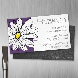 Purple and Yellow Whimsical Daisy Custom Text Magnetic Business Card