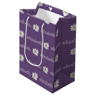 Purple and Yellow Whimsical Daisy Custom Text Medium Gift Bag