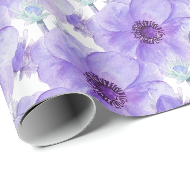 Purple anemone botanical watercolor art wrap wrapping paper (Roll Corner)
