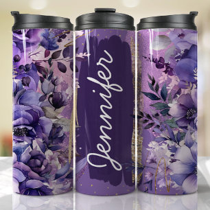Purple Anemone Floral Add Name Custom Gift Thermal Tumbler