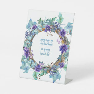 Purple Anemone Floral Wreath Tabletop Pedestal Sign