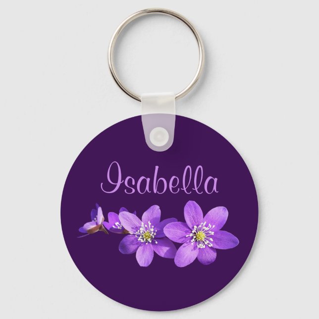 Purple Anemone Flowers Name Key Ring (Front)