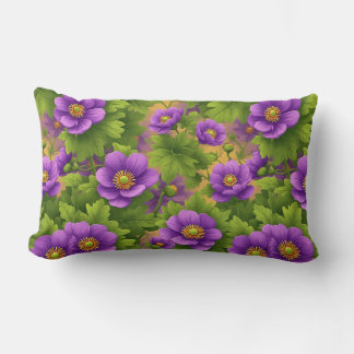 Purple Anemone Flowers Pattern Lumbar Cushion