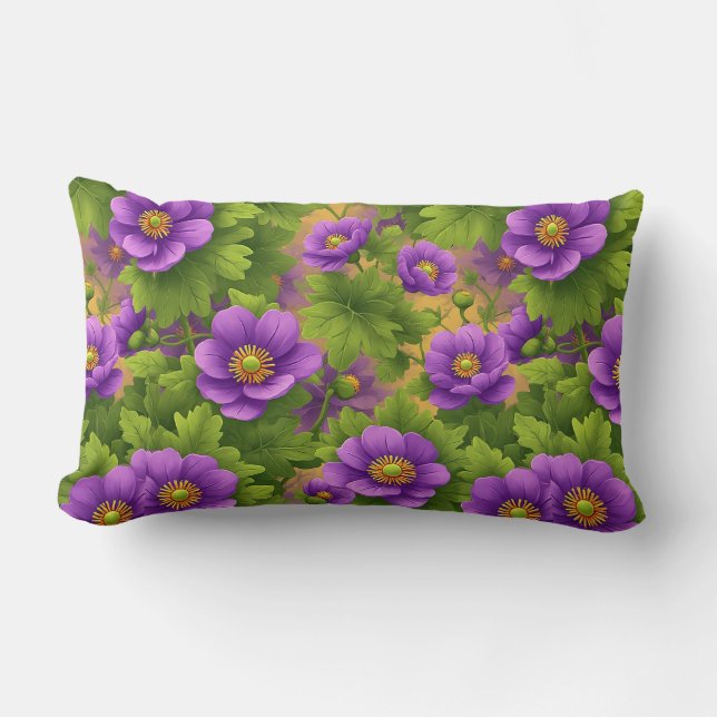 Purple Anemone Flowers Pattern Lumbar Cushion (Front)
