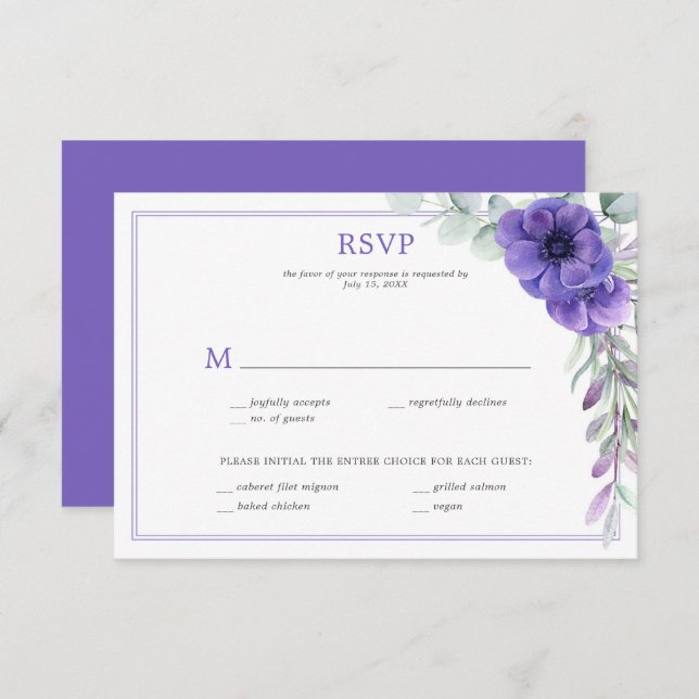 Purple Anemone Greenery Double Frame RSVP (Front/Back)