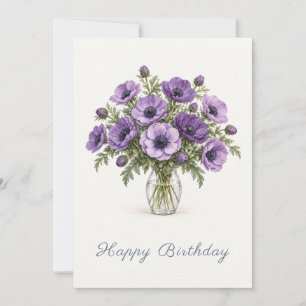 Purple Anemones Happy Birthday Card
