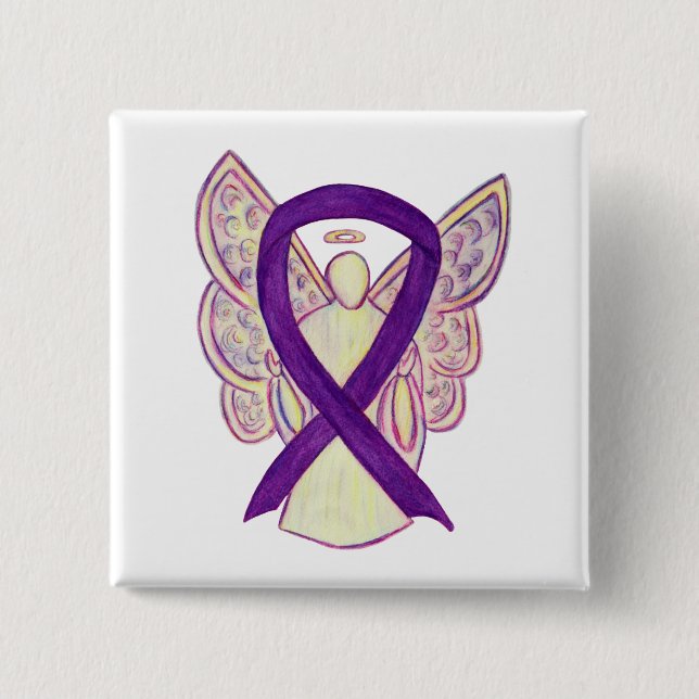 Purple Angel Awareness Ribbon Custom Art Pins (Front)