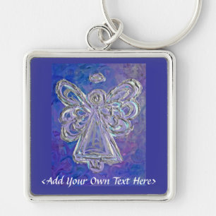 Purple Angel Silver Wings Keychain Customised Text