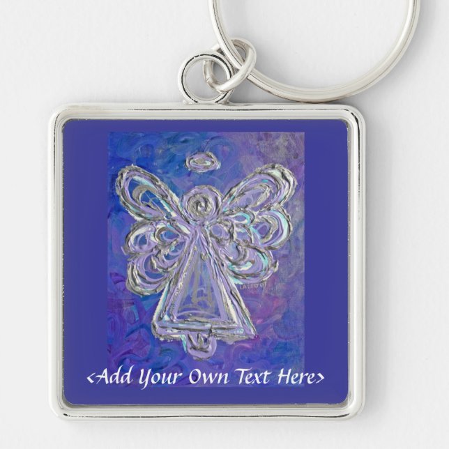 Purple Angel Silver Wings Keychain Customised Text (Front)
