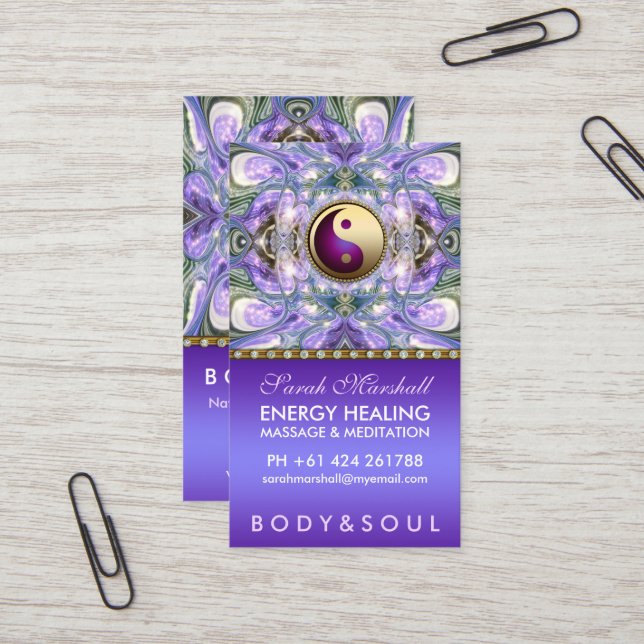 Purple Angelic Energy Healing Holistic New Age Business Card (Front/Back In Situ)