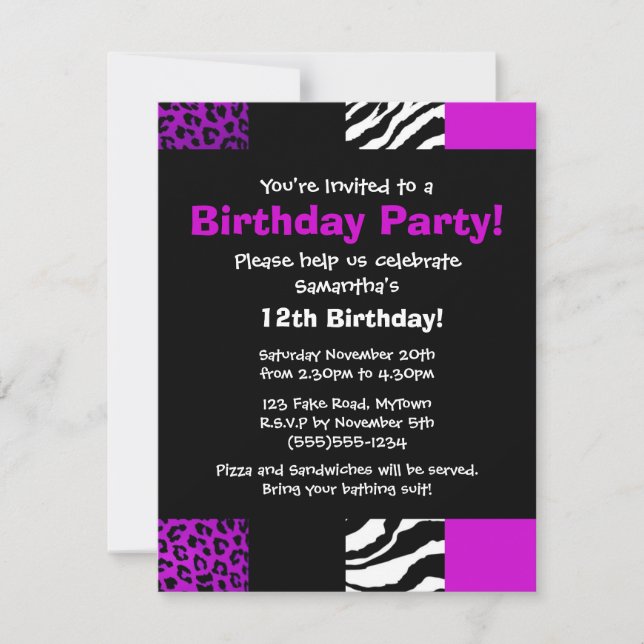 Purple Animal Print Party Invitation (Front)