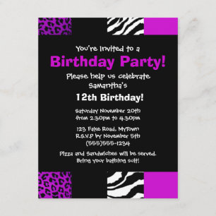 Purple Animal Print Party Invitation