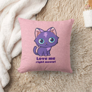 Purple Anime Cat Vector Art Pink Cushion