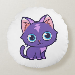 Purple Anime Cat Vector Art Round Cushion