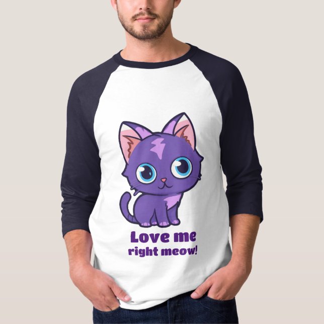 Purple Anime Cat Vector Art T-Shirt (Front)