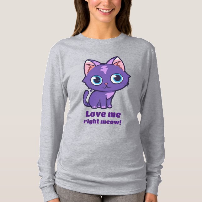 Purple Anime Cat Vector Art T-Shirt (Front)