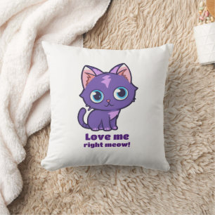 Purple Anime Cat Vector Art White Cushion