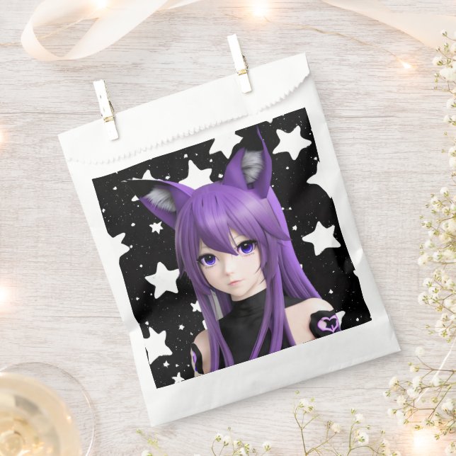 Purple Anime Girl with Fox Ear Headband Birthday  Favour Bags (Clipped)