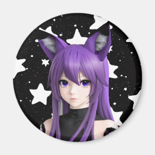 Purple Anime Girl with Fox Ear Headband Birthday Magnet
