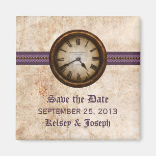 Purple Antique Clock Save the Date Magnet