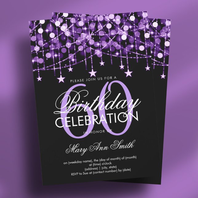 Purple Any Age Birthday String Lights & Stars Invitation (Purple Any Age Birthday String Lights & Stars Invitation)