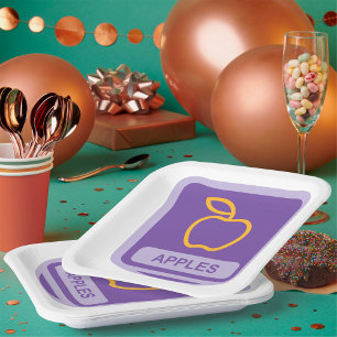 Purple Apple Badge Design Fruit Lover  Paper Plate