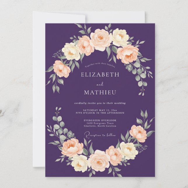 Purple Apricot Blossom Wedding Invitation (Front)