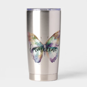 Purple Aqua Blue Gold Mint Butterfly Insulated Tumbler