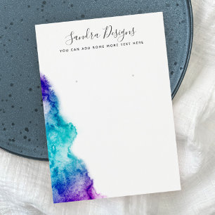 Purple aqua blue watercolor earring display card