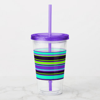 Purple, Aqua, & Chartreuse Striped Acrylic Tumbler