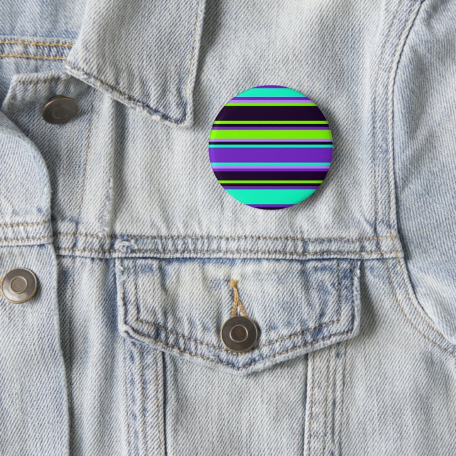Purple, Aqua, & Chartreuse Striped Button Pin (In Situ)
